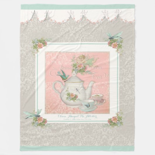 Fairy Teapot Dragonfly Crib Baby Name Personalisie Fleecedecke (Vorderseite)