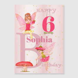 Fairy Theme Girl Pink Gold Kind Persönliches Alter Magnetkarte