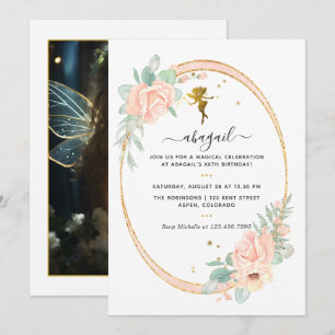 Fairy-Themed Blumenblush and Gold Geburtstagsparty Einladung