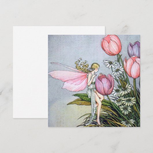 Fairy Tulips Vintag Illustration Flat Card (Vorne/Hinten)