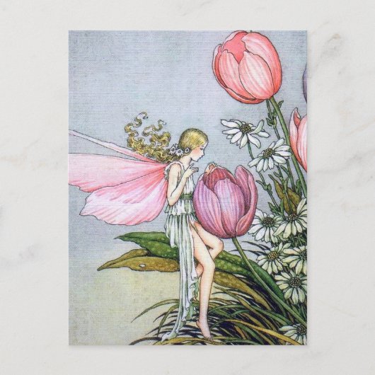 Fairy Tulips Vintag Illustration Postkarte (Vorderseite)