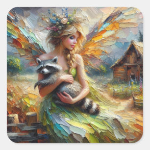 Fairy und ihr Begleiter Raccoon Quadratischer Aufkleber