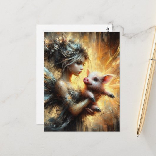 Fairy und ihr Piglet Postkarte (Vorderseite/Rückseite Beispiel)