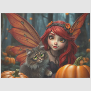 Fairy und ihre Katze, Halloween. Seidenpapier