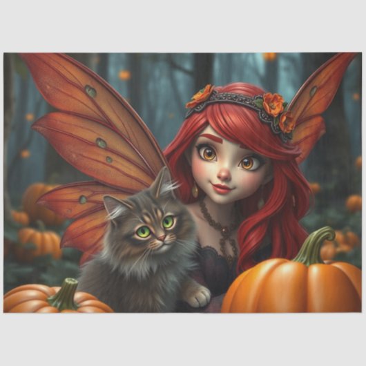 Fairy und ihre Katze, Halloween. Seidenpapier (Vorderseite)