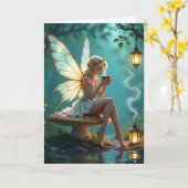 Fairy und Kaffee zum Geburtstag für sie Karte (Gelbe Blume)