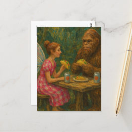 Fairy und Sasquatch essen Tacos Postkarte