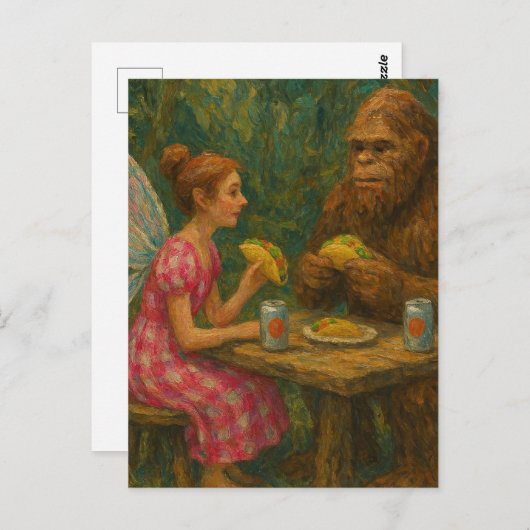 Fairy und Sasquatch essen Tacos Postkarte (Vorne/Hinten)
