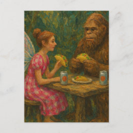Fairy und Sasquatch essen Tacos Postkarte