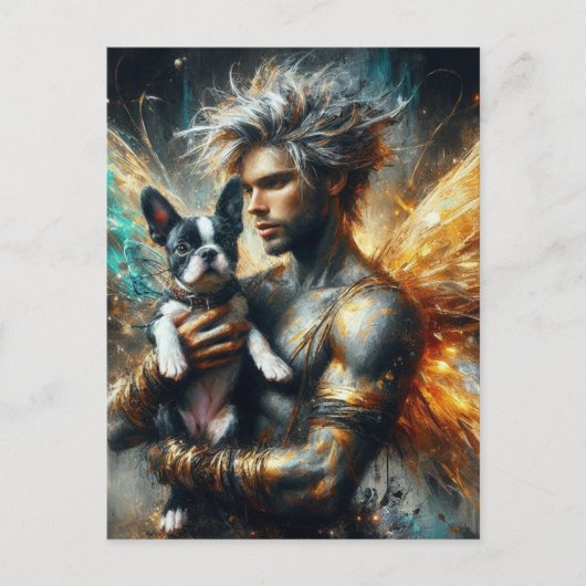 Fairy und sein Boston Terrier Puppy Postkarte (Vorderseite)