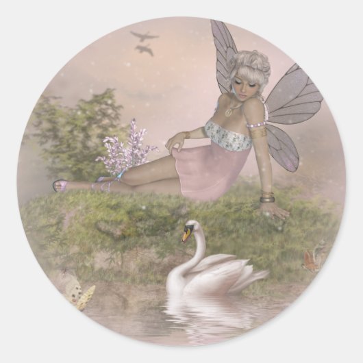 Fairy und Swan Runder Aufkleber (Vorderseite)