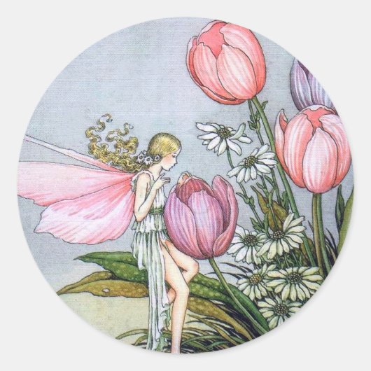 Fairy und Tulips Round Stickers (Vorderseite)