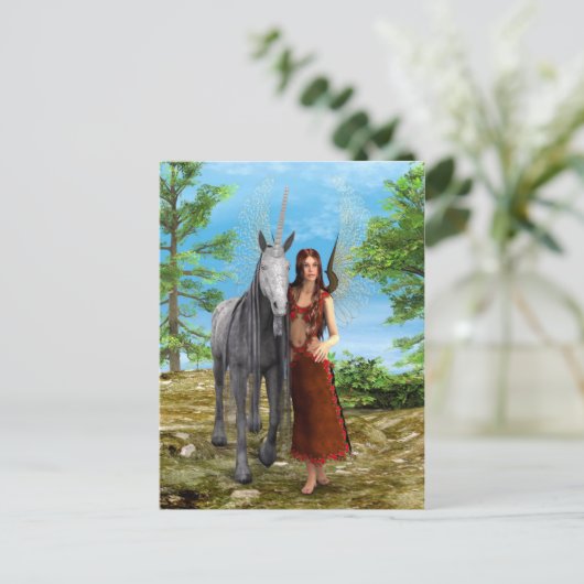 Fairy und Unicorn Postkarte (Stehend Vorderseite)