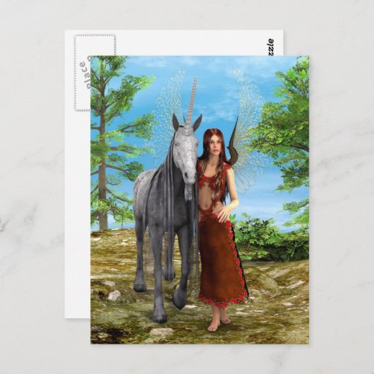 Fairy und Unicorn Postkarte (Vorne/Hinten)