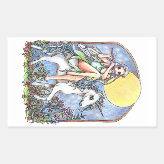 Fairy und Unicorn Rechteckiger Aufkleber (Vorderseite)
