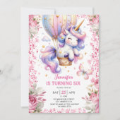 Fairy Unicorn 6th Birthday Girl Pink Unicorn Einladung (Vorderseite)