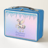 Fairy Unicorn Dripping Blue Glitzer Metall Brotdose (Vorderseite)