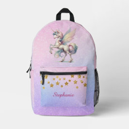 Fairy Unicorn Pastel Lila Pink Glitzer Gold Star Bedruckter Rucksack