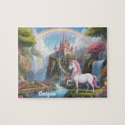 Fairy Unicorn und Burg Personalisiert Puzzle (Horizontal)