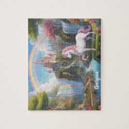 Fairy Unicorn und Burg Personalisiert Puzzle