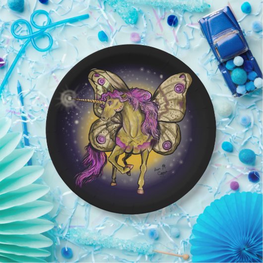 Fairy Unicorn Yellow Kaisermoth Pappteller (Party)