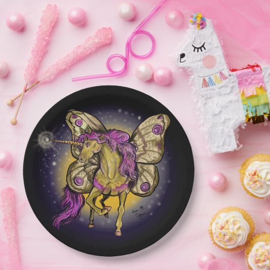 Fairy Unicorn Yellow Kaisermoth Pappteller (Party)