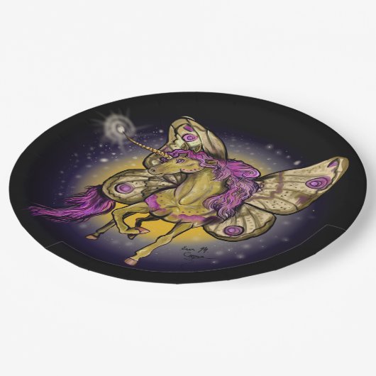 Fairy Unicorn Yellow Kaisermoth Pappteller (Schrägansicht)