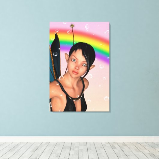 Fairy unter Rainbow Leinwanddruck (Insitu (Holzboden))