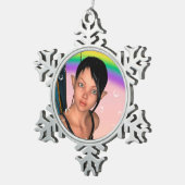 Fairy unter Rainbow Schneeflocken Zinn-Ornament (Rechts)