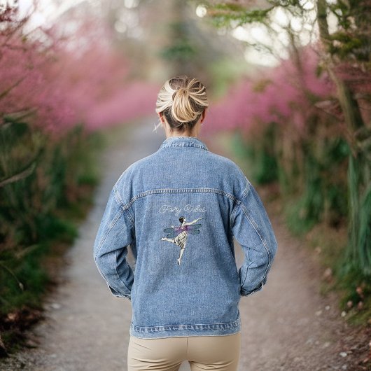 Fairy Vibes Dragonfly Woman White Lila Aqua Jeansjacke