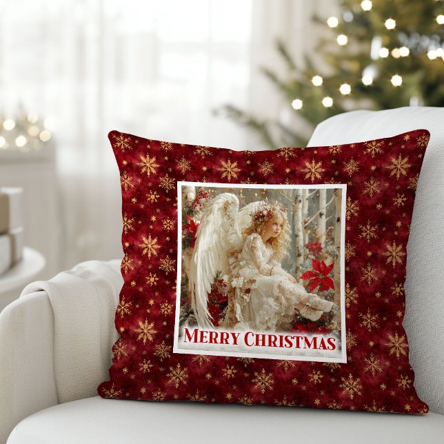Fairy Victorian Angel Red Gold Christmas Pillow Kissen (Fairy Victorian Angel Red and Gold Christmas Pillow)