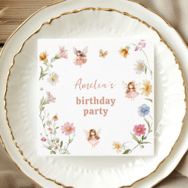 Fairy Watercolor Colorful Widflower Girls Birthday Serviette