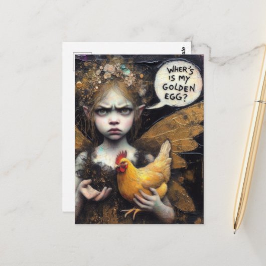 Fairy Wheres Mein goldenes Ei genoss mit Hen Postkarte (Vorderseite/Rückseite Beispiel)