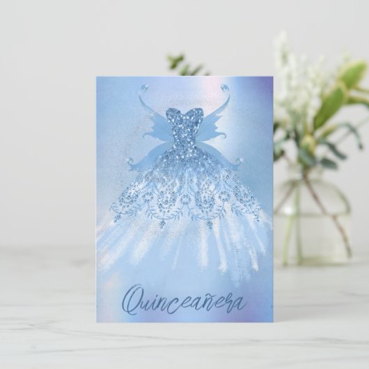 Fairy Wing Ice Gown | Frost Blue Iridescent Sheen Einladung (Stehend Vorderseite)