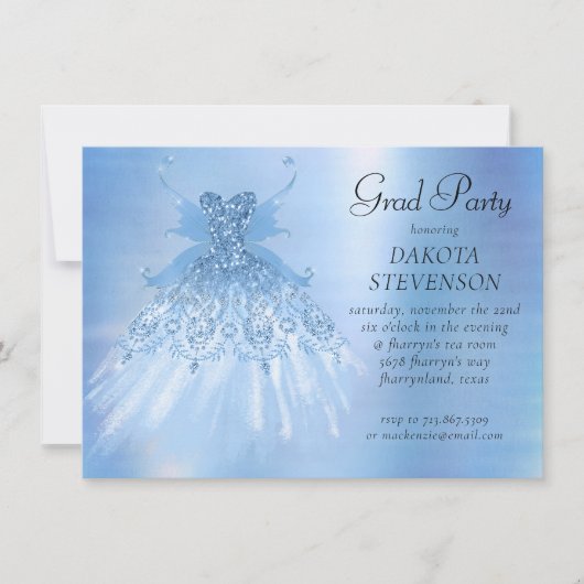 Fairy Wing Ice Gown | Frost Blue Iridescent Sheen Einladung (Vorderseite)