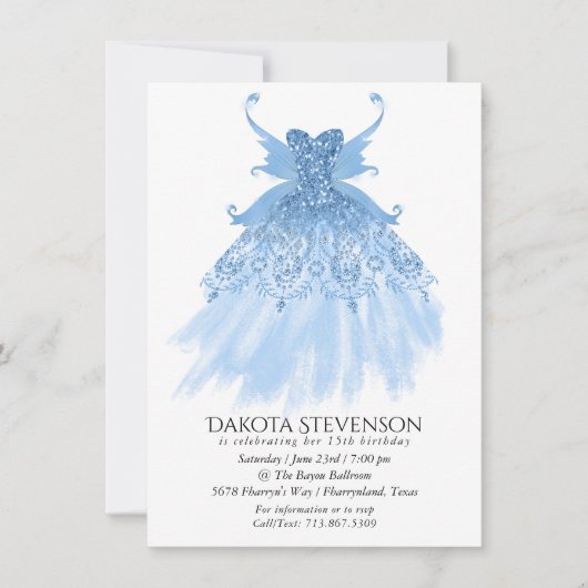 Fairy Wing Ice Gown | Frost Blue Iridescent Sheen Einladung (Vorderseite)