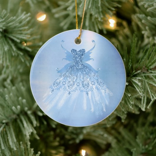 Fairy Wing Ice Gown | Frost Blue Iridescent Sheen Keramik Ornament (Baum)