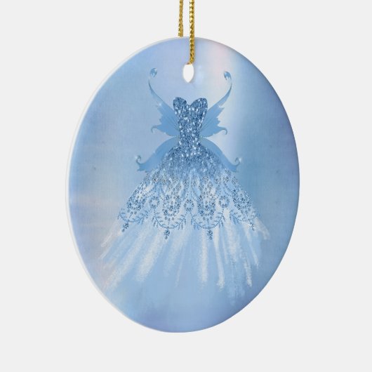 Fairy Wing Ice Gown | Frost Blue Iridescent Sheen Keramik Ornament (Rechts)