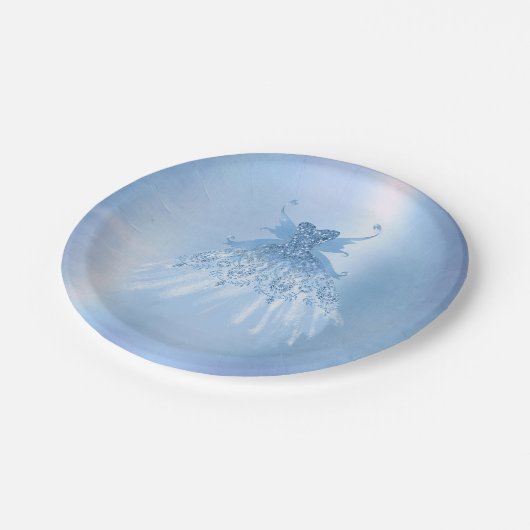 Fairy Wing Ice Gown | Frost Blue Iridescent Sheen Pappteller (Schrägansicht)