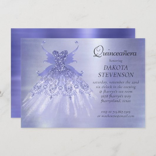 Fairy Wing Lavender Gown | Lila Iridescent Sheen Einladung (Vorne/Hinten)