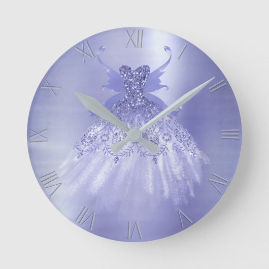 Fairy Wing Lavender Gown | Lila Iridescent Sheen Runde Wanduhr (Vorderseite)
