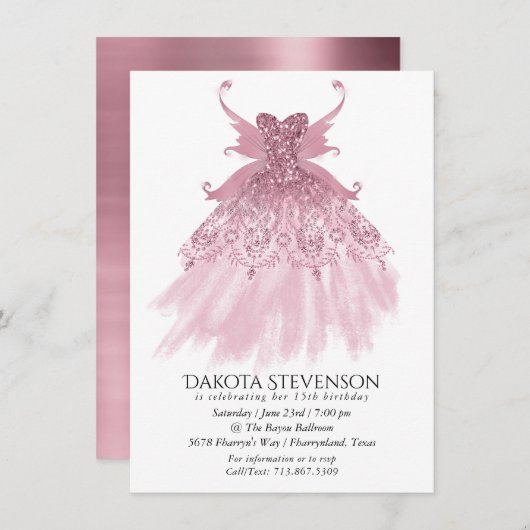 Fairy Wing Mauve Gown | Luxuriöse Dusty Pink Sheen Einladung (Vorne/Hinten)