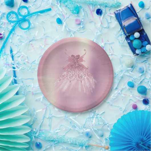 Fairy Wing Mauve Gown | Luxuriöse Dusty Pink Sheen Pappteller (Party)