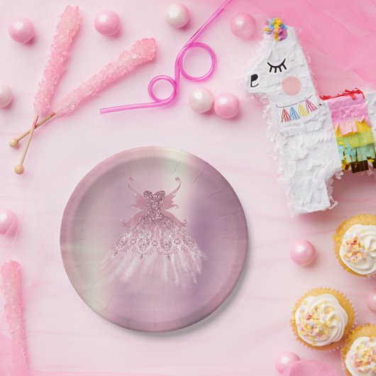 Fairy Wing Mauve Gown | Luxuriöse Dusty Pink Sheen Pappteller (Party)