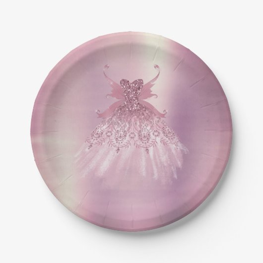 Fairy Wing Mauve Gown | Luxuriöse Dusty Pink Sheen Pappteller (Vorderseite)