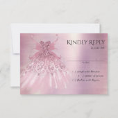 Fairy Wing Mauve Gown | Luxuriöse Dusty Pink Sheen RSVP Karte (Vorderseite)