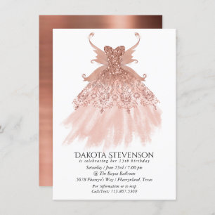 Fairy Wing Rose Gold Gown Terracotta Coral Sheen Einladung