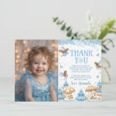 Fairy Winter Wonderland Birthday Foto Dankeskarte (Stehend Vorderseite)