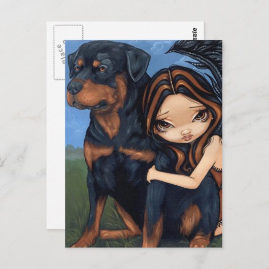 "Fairy with a Rottweiler" Postkarte (Vorne/Hinten)