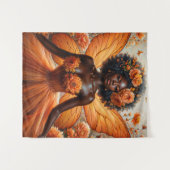 Fairy With Dark Skin In Orange Floral Wandteppich (Vorderseite (Horizontal))